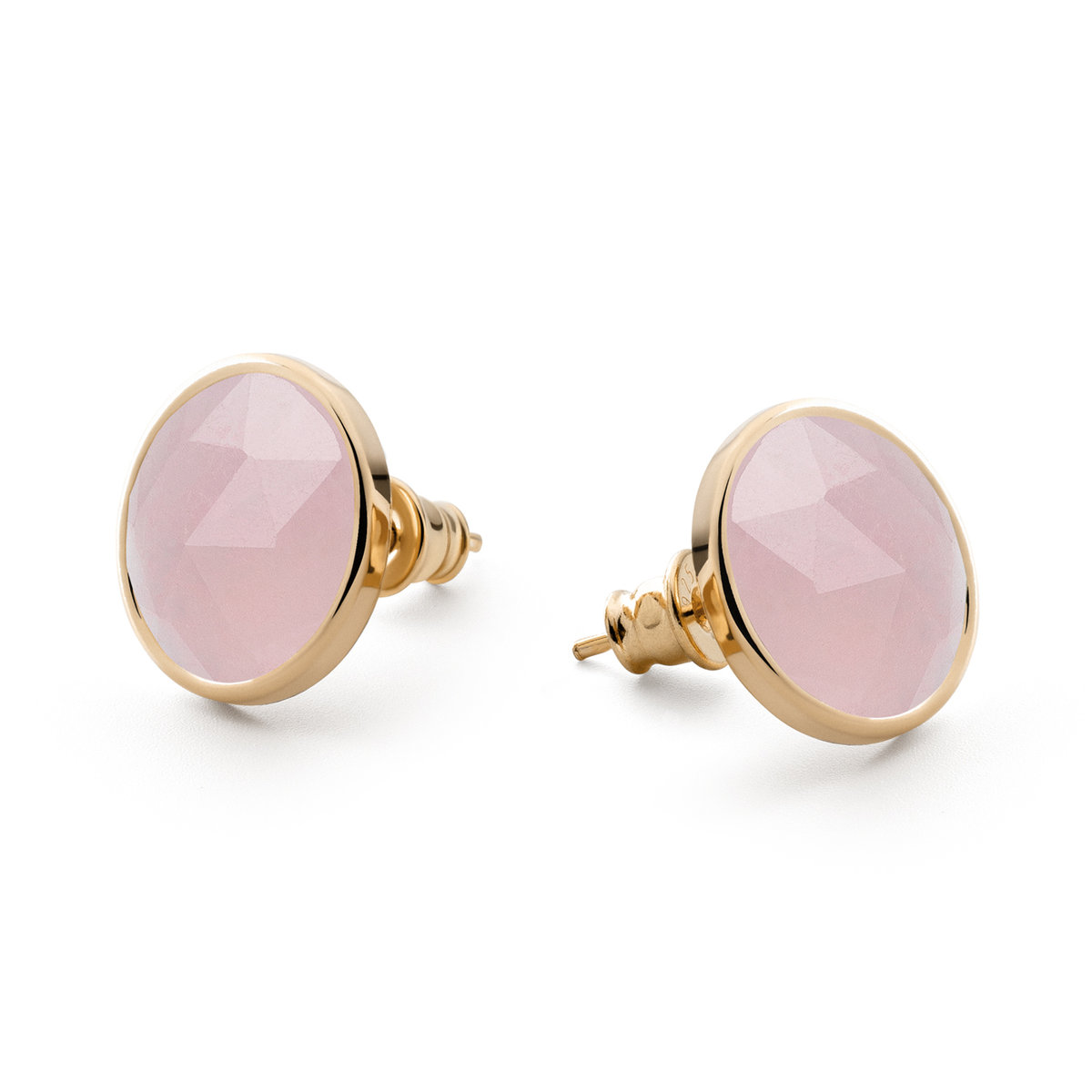 Srebrne kolczyki sztyfty z kamieniem Rose Cut - kwarc różowy w złotym pokryciu