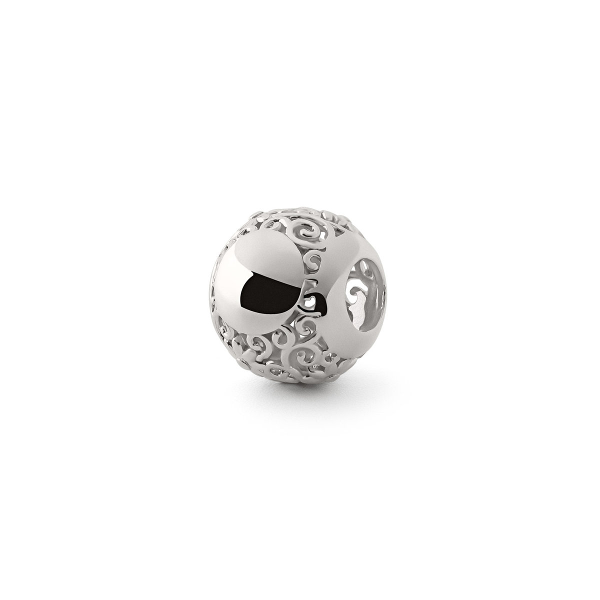 Ażurowa kula typu beads, srebro 925 pokryte platyną