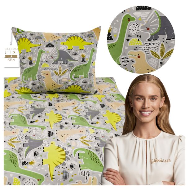 Pościel Dziecięca 100x160 + 70x80 Dinozaury Bawełna 100% Lekka Polska