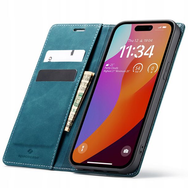 Eleganckie etui z klapką portfel kieszonka pokrowiec case do iPhone 15 Pro