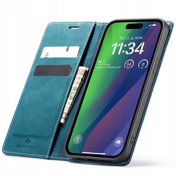 Eleganckie etui z klapką portfel kieszonka pokrowiec case do iPhone 15