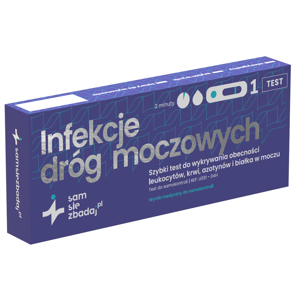 Sam się zbadaj Infekcje dróg moczowych, szybki test do wykrywania obecności leukocytów, krwi, azotynów i białka w moczu, 1 sztuka