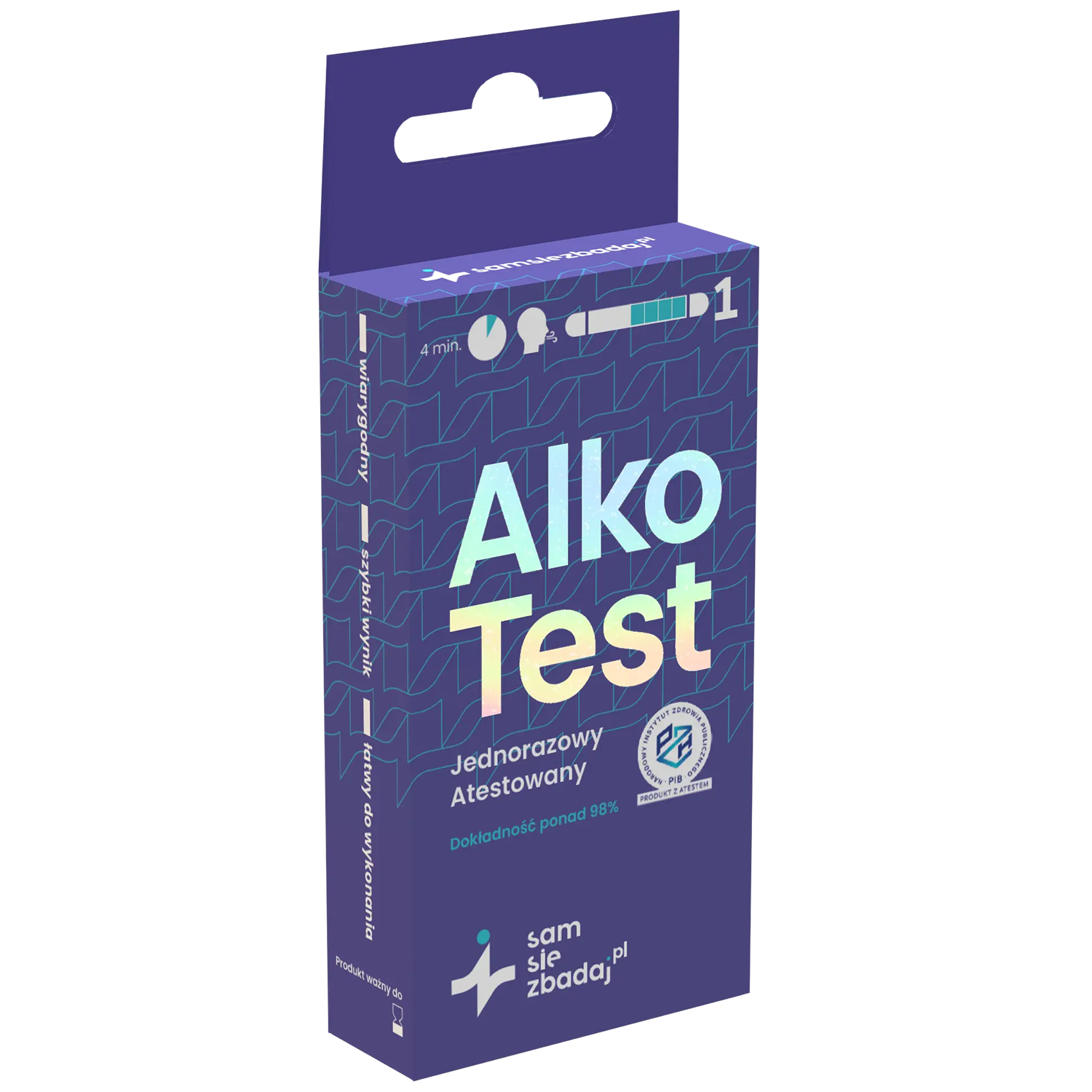 Sam się zbadaj AlkoTest, jednorazowy atestowany test na obecność alkoholu w wydychanym powietrzu, 1 sztuka