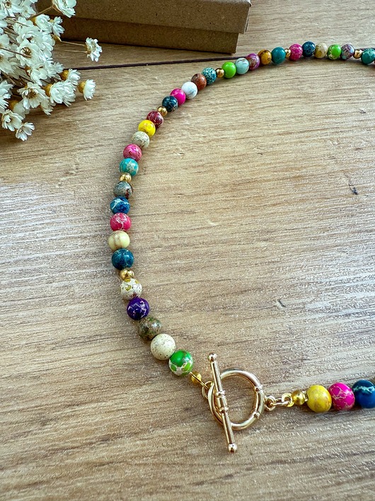 Naszyjnik z jaspisu cesarskiego z zapięciem toggle kolorowy