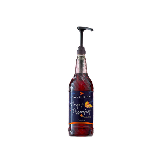 Syrop do napojów mrożonych z dodatkiem witaminy B Sweetbird Fusions+ Mango and Passionfruit, 1 l