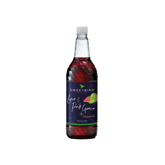 Syrop do napojów mrożonych z dodatkiem witaminy C Sweetbird Fusions+ Lime and Pink Guava, 1 l