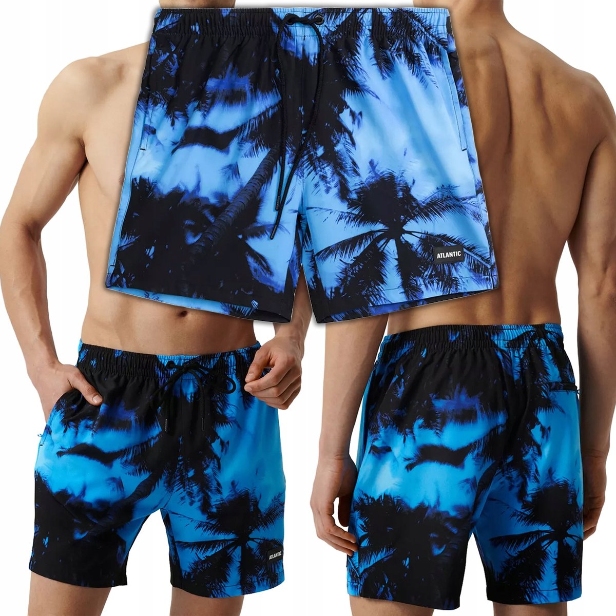Kąpielówki Męskie Hawajskie Szorty Plażowe z Nadrukiem Palmy ATLANTIC - XL