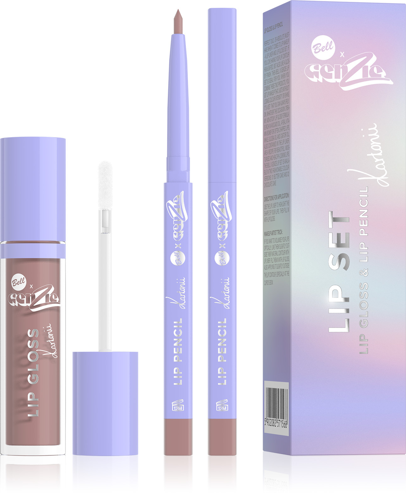 Bell x Genzie Lip Set Błyszczyk i Konturówka do Ust 01 Butter Cake