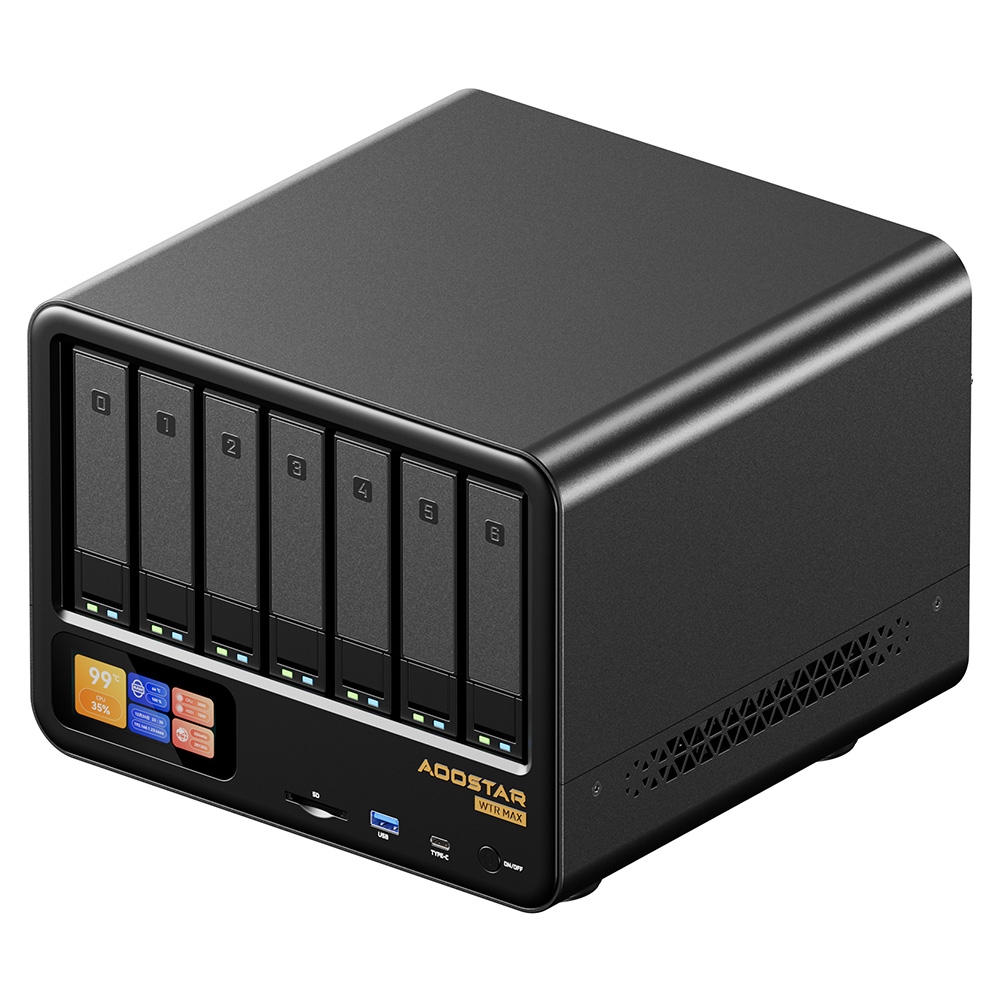 AOOSTAR WTR MAX 11 Bays NAS Mini PC with Secondary Screen AMD R7 Pro 8845HS 8 Cores Max 5 1GHz 64GB DDR5 RAM 2TB SSD HDMI D 1292953SZBT