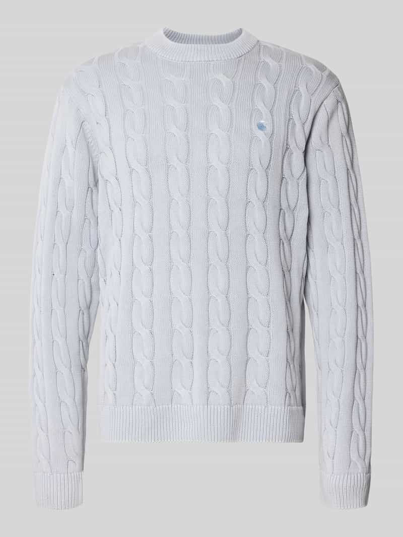 Sweter z dzianiny ze ściegiem warkoczowym i wyhaftowanym logo