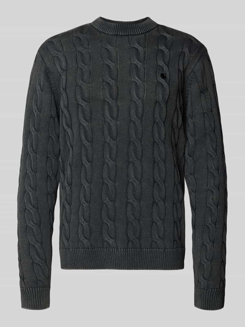 Sweter z dzianiny ze ściegiem warkoczowym i wyhaftowanym logo