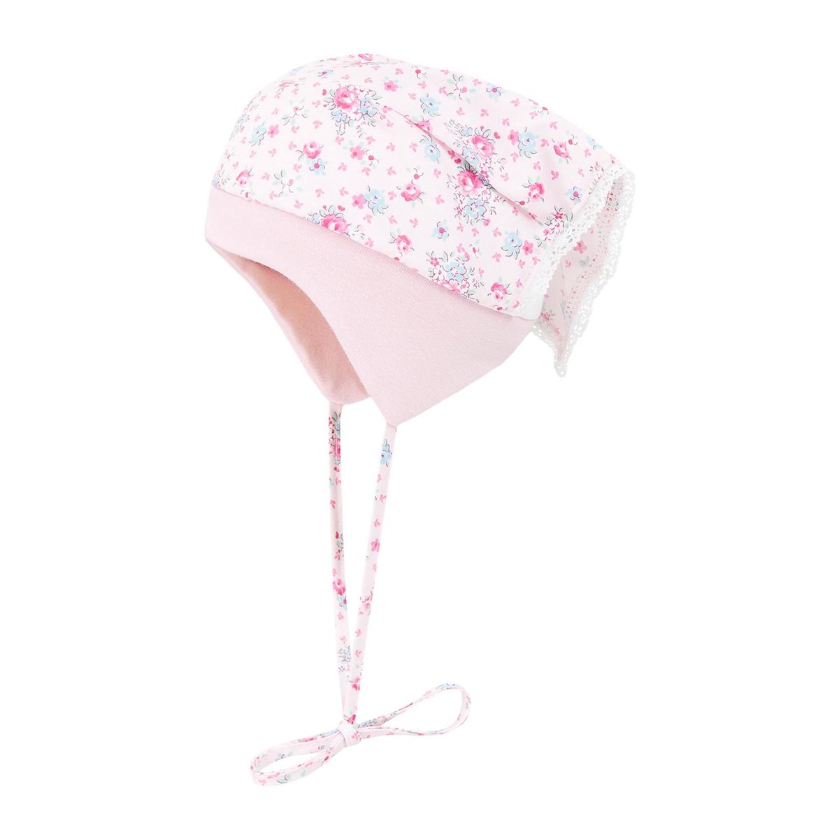 Czapka - chusta niemowlęca wiązana różowa Döll r.49