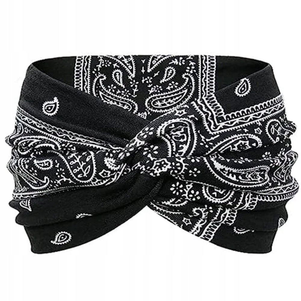 OPASKA DO WŁOSÓW NA GŁOWĘ USZY SZEROKA ELASTYCZNA TURBAN WĘZEŁ SUPEŁ PIN UP CZARNA