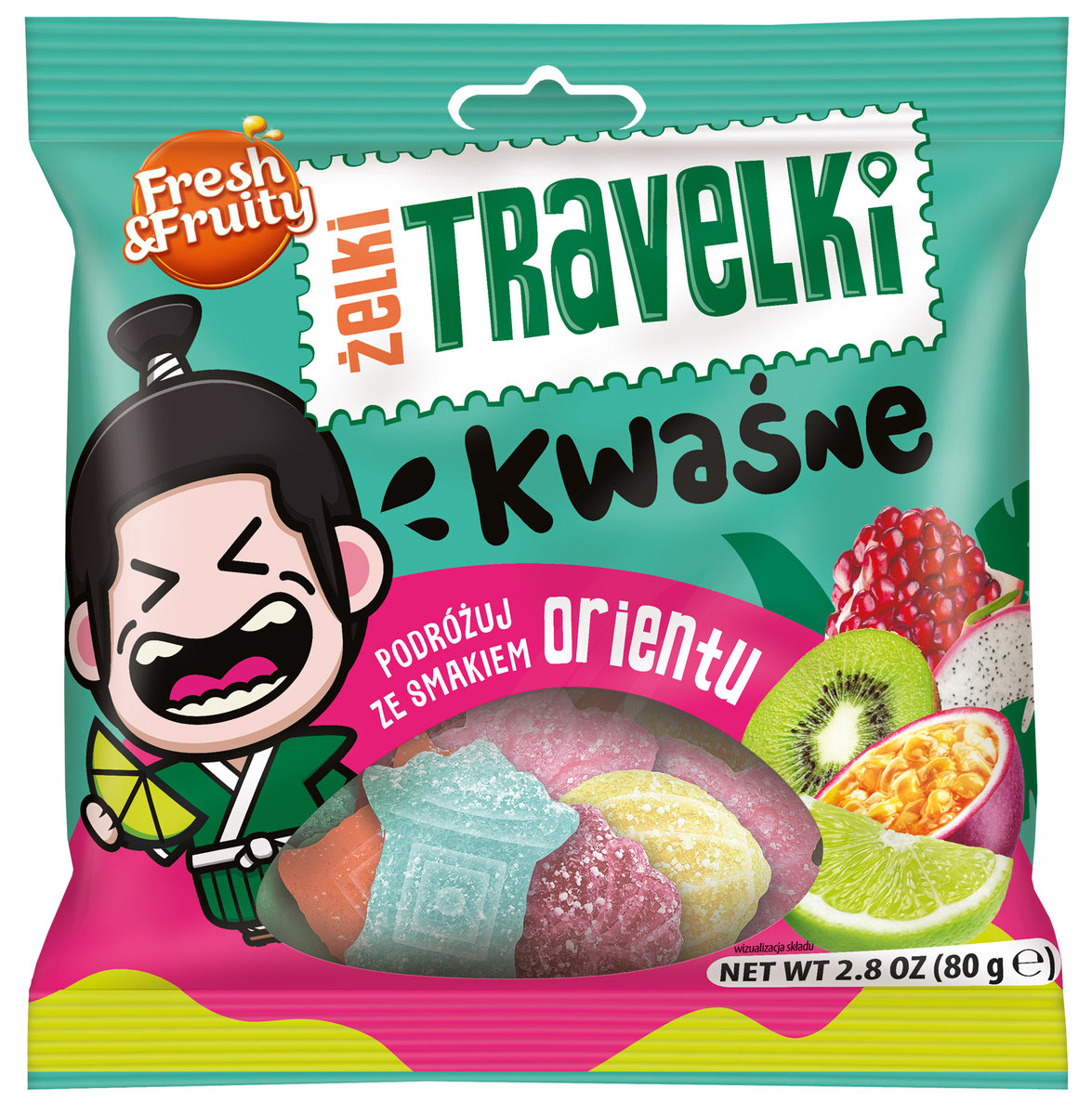 Żelki Travelki kwaśne smaki Orientu Fresh&Fruity 80g