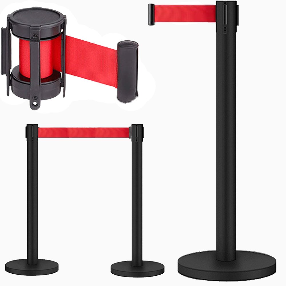 SŁUPEK ODGRADZAJĄCY Z TAŚMĄ ZWIJANĄ 2M HOTELOWY KOLEJKOWY FOTOBUDKA CZARNY