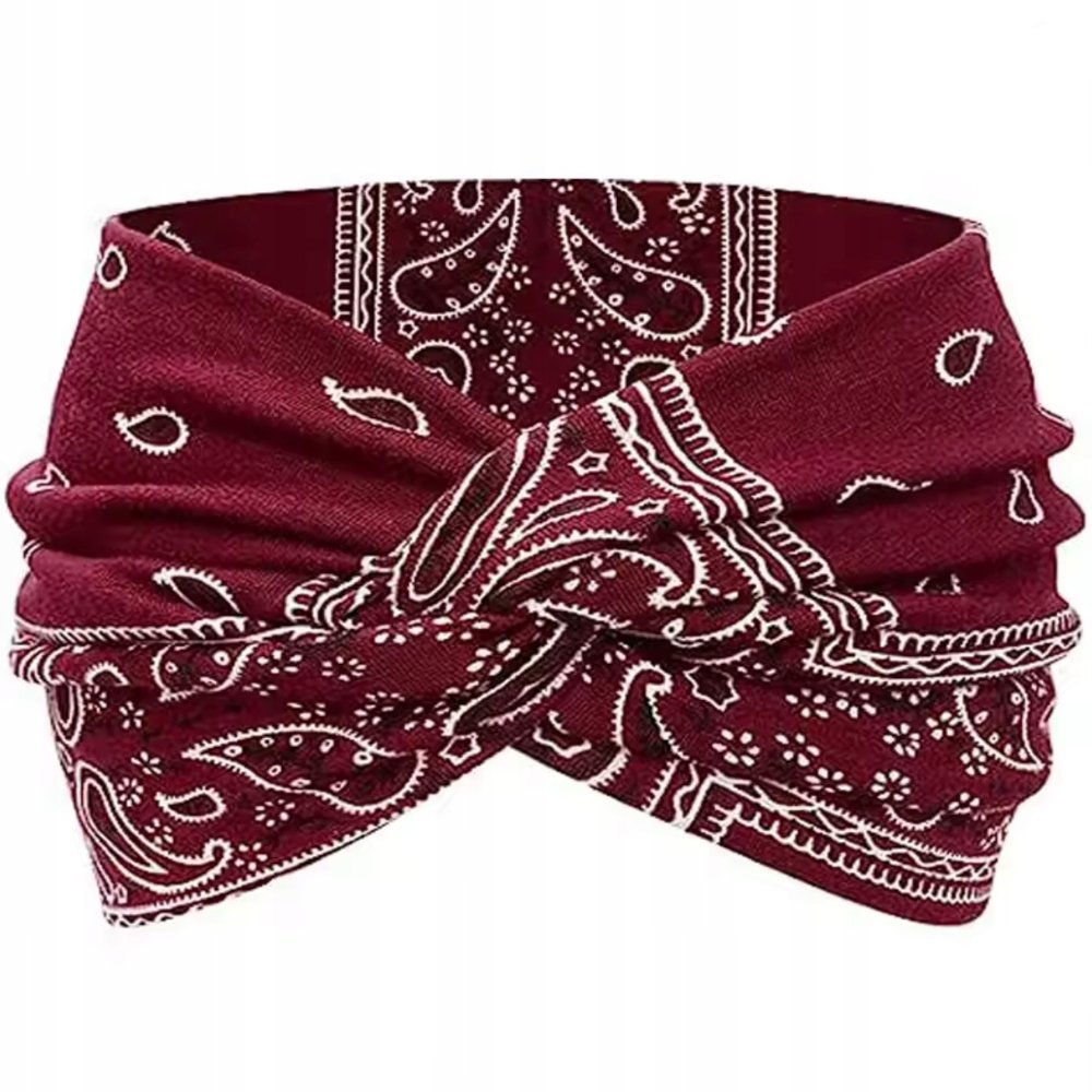 OPASKA DO WŁOSÓW NA GŁOWĘ USZY SZEROKA ELASTYCZNA TURBAN WĘZEŁ SUPEŁ PIN UP BORDOWA