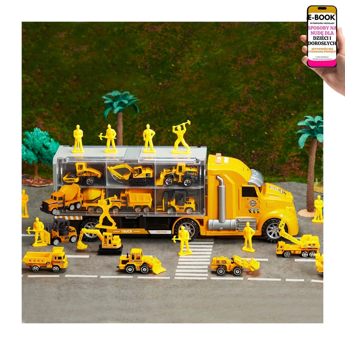 MEGA ZESTAW POJAZDÓW BUDOWLANYCH Z TRANSPORTEREM – 14 Elementów z Efektami Świetlnymi i Dźwiękowymi NA URODZINY, NA ŚWIĘTA, NA DZIEŃ DZIECKA + EBO..