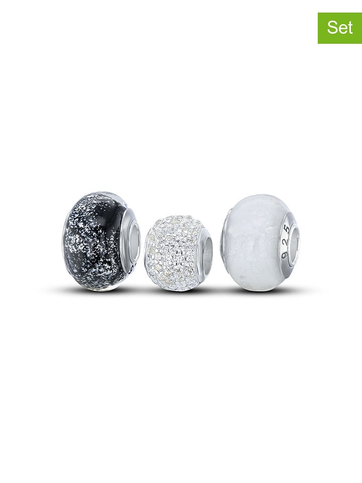 CHARM'S Srebrne charmsy (3 szt.) z cyrkoniami i szkłem Murano