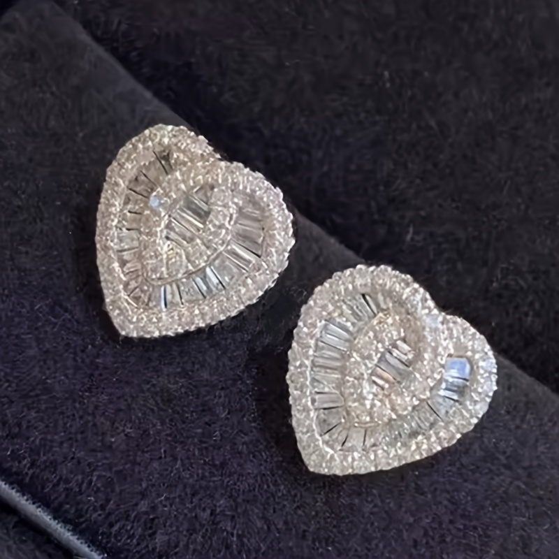 TEMU Kolczyki z sercem z błyszczącymi cyrkoniami dla kobiet, syntetyczne cyrkonie, miedź z powłoką bez niklu, kamień urodzinowy na kwiecień, do