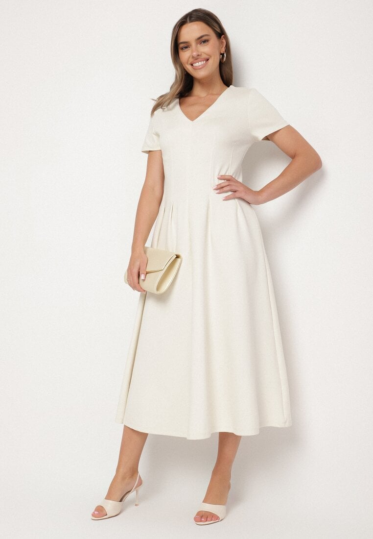 Jasnobeżowa Taliowana Sukienka z Bawełną Zeraviae