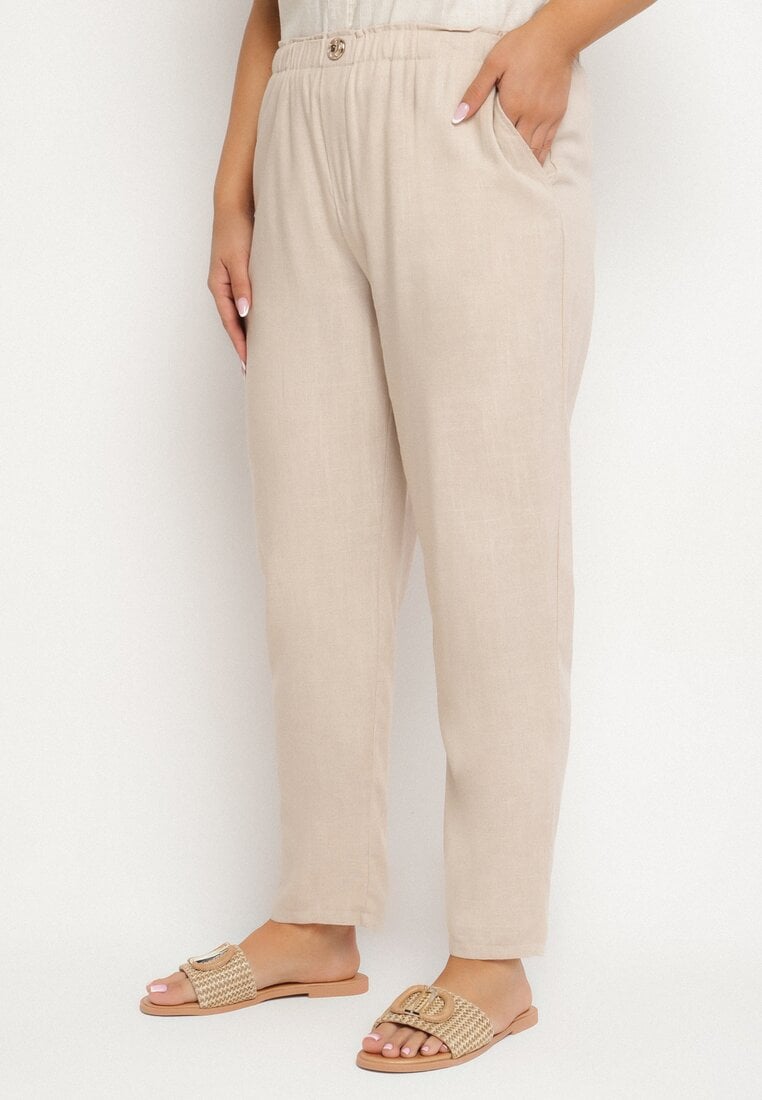 Jasnobeżowe Spodnie z Lnem o Klasycznym Kroju Liravaia