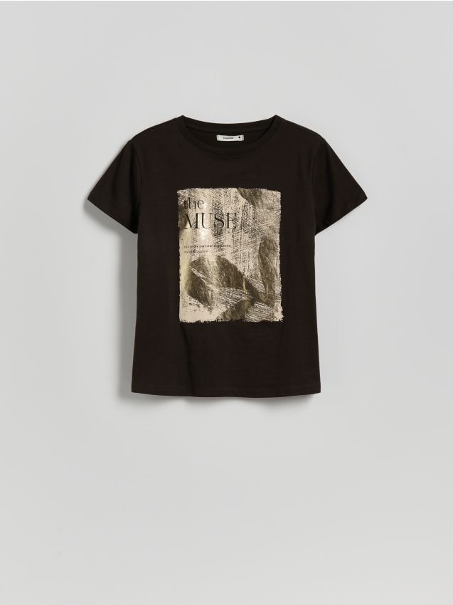 Reserved - T-shirt z nadrukiem - ciemnobrązowy
