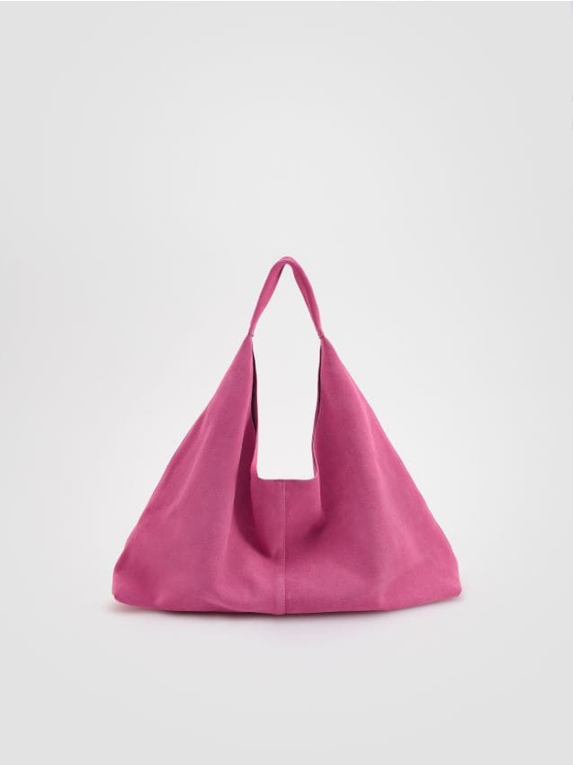 Reserved - Zamszowa torebka shopper z saszetką - hibiskus