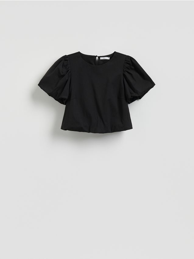 Reserved - Bluzka z bufiastymi rękawami - czarny