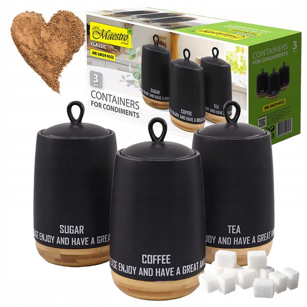 Zestaw Komplet 3 Pojemników Ceramicznych Kawa Herbata Cukier 800 Ml Maestro