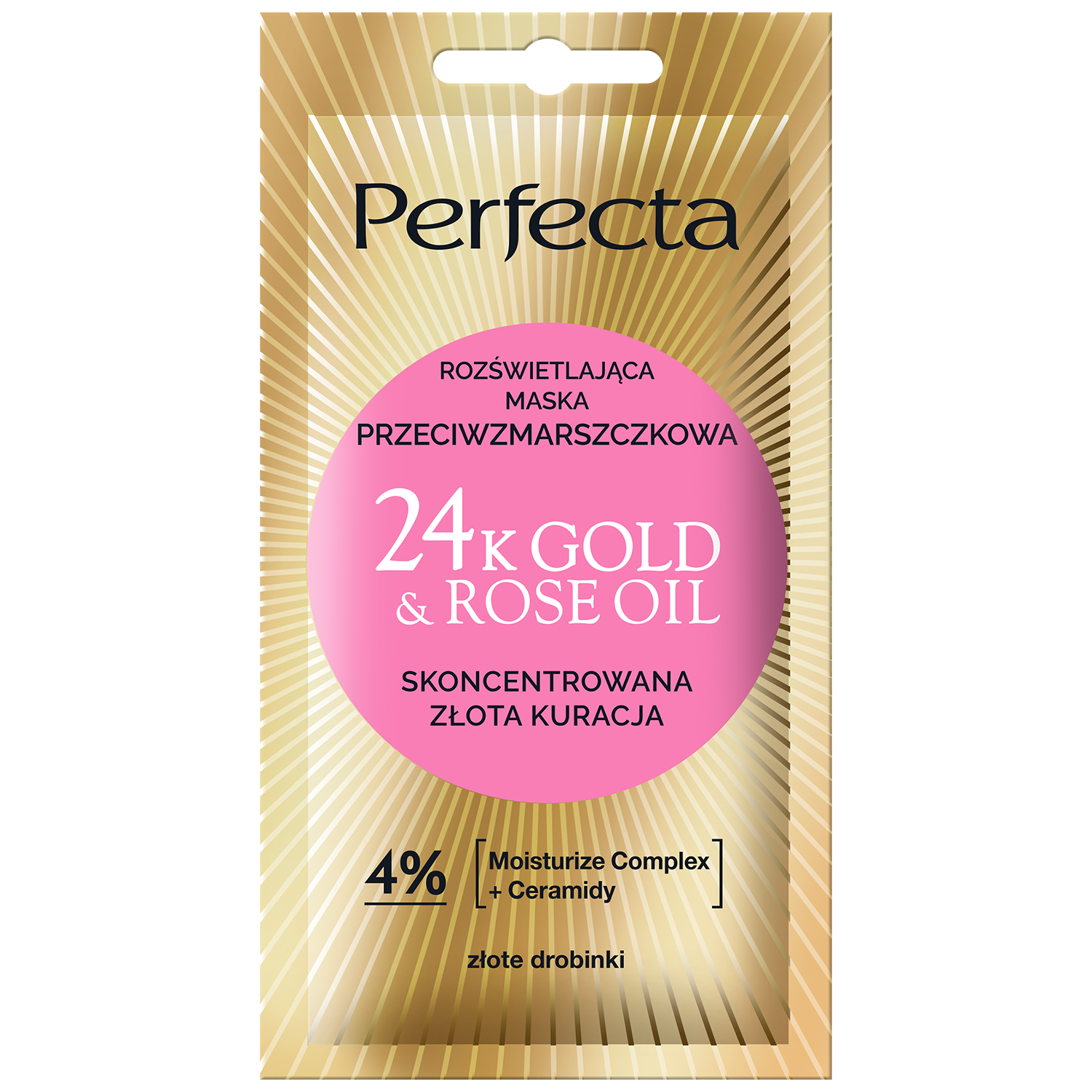 Perfecta 24K Gold & Rose Oil, rozświetlająca maska przeciwzmarszczkowa, 8 ml