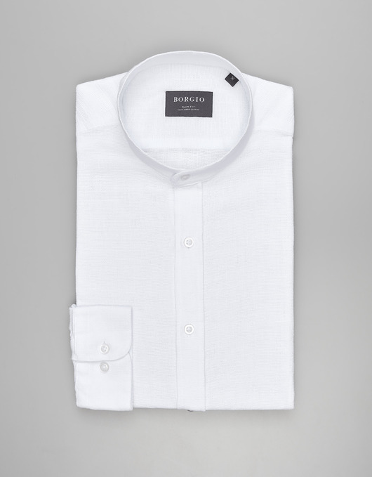 Koszula limido ze stójką 00556 długi rękaw biały slim fit