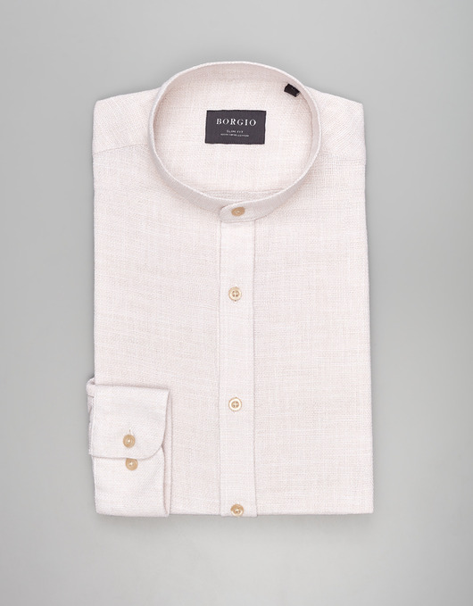Koszula limido ze stójką 00558 długi rękaw beżowy slim fit