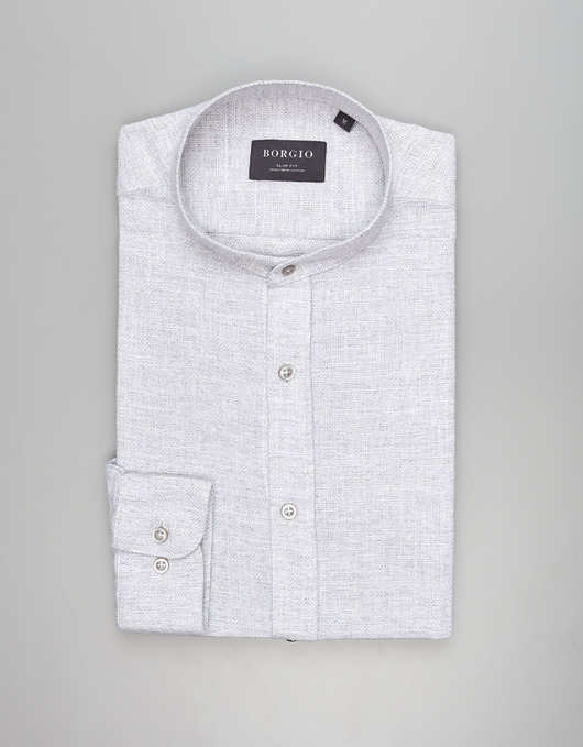 Koszula limido ze stójką 00560 długi rękaw szary slim fit