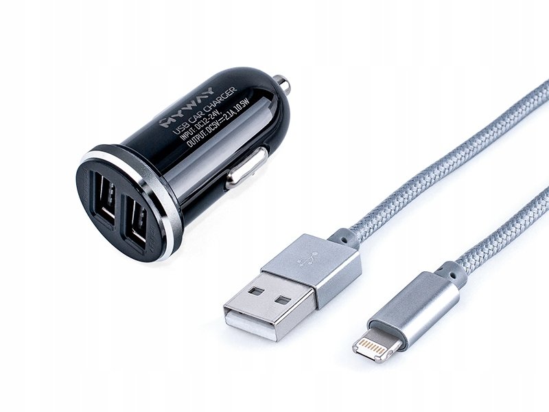 ŁADOWARKA SAMOCHODOWA MYWAY USB +KABEL 12/24V 2.1A