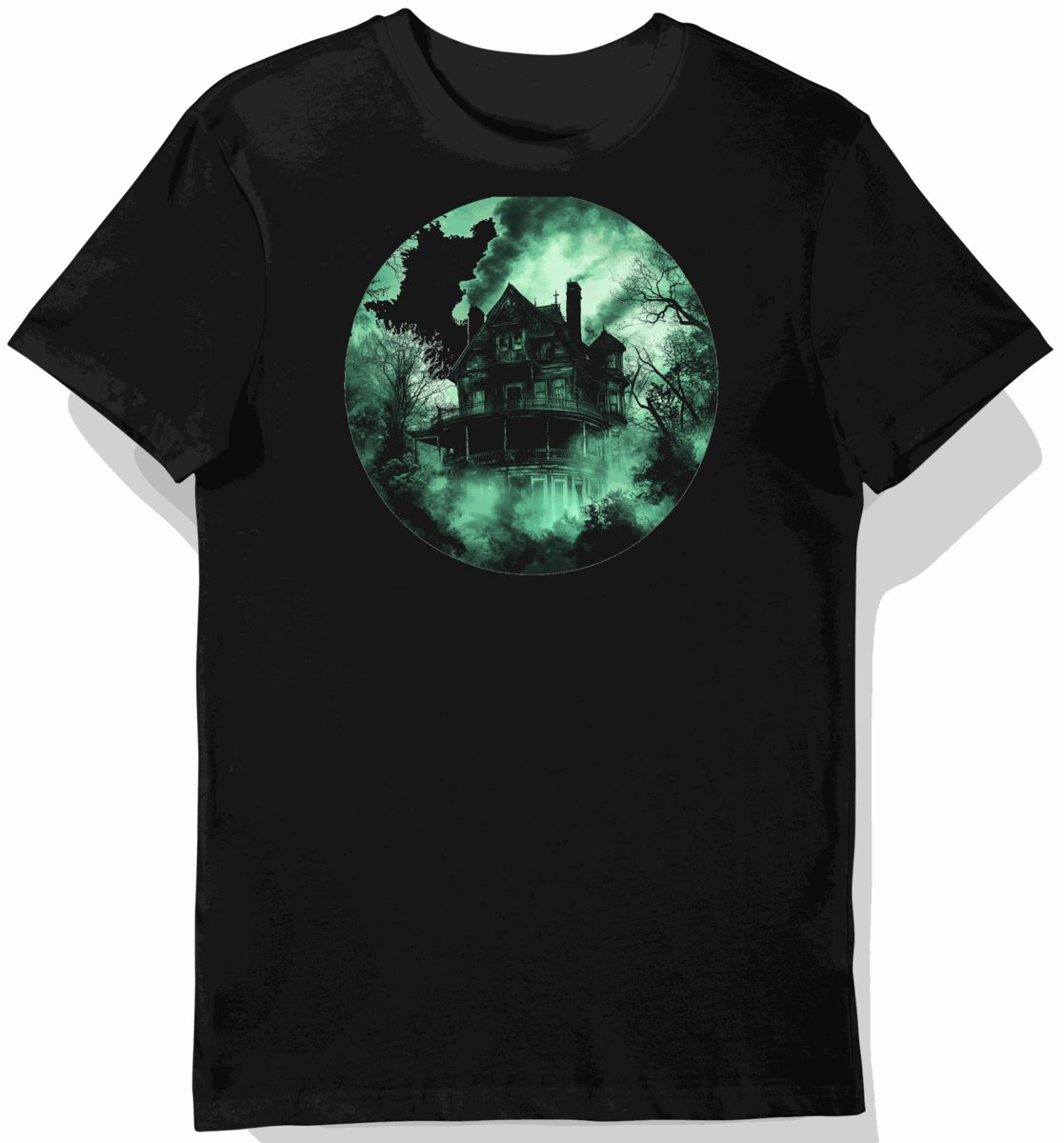 Koszulka męska czarna z motywem nawiedzonego domu (40) M