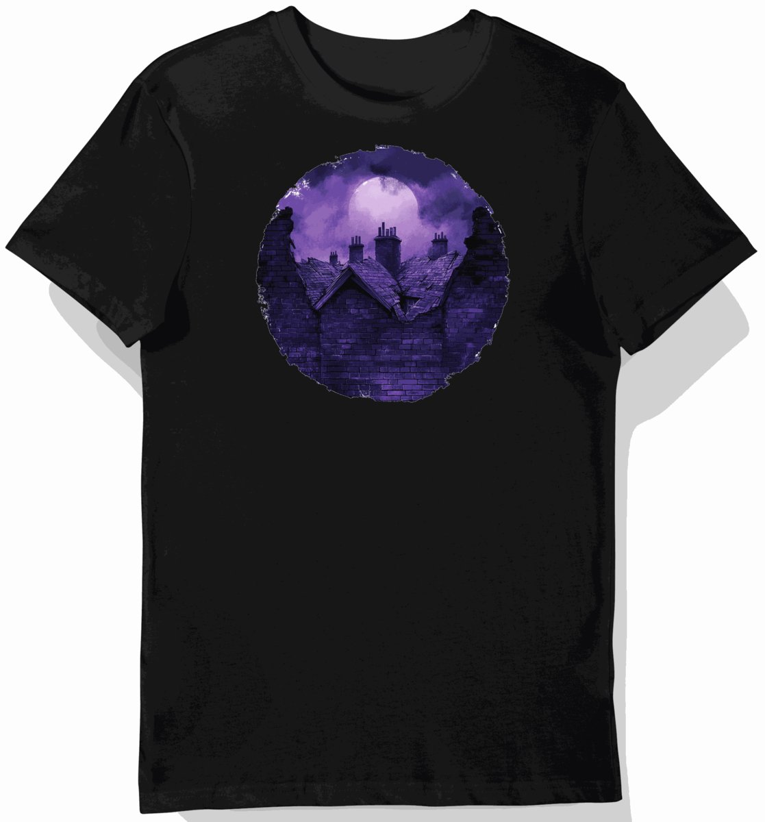 Koszulka męska czarna z motywem nawiedzonego domu (44) M