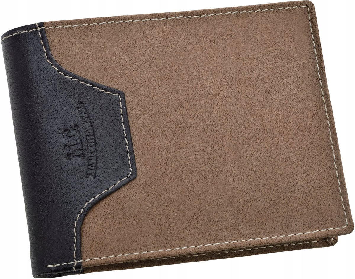 Skórzany Portfel Męski Poziomy Z Matowej Skóry Naturalnej Nubuk Beżowy