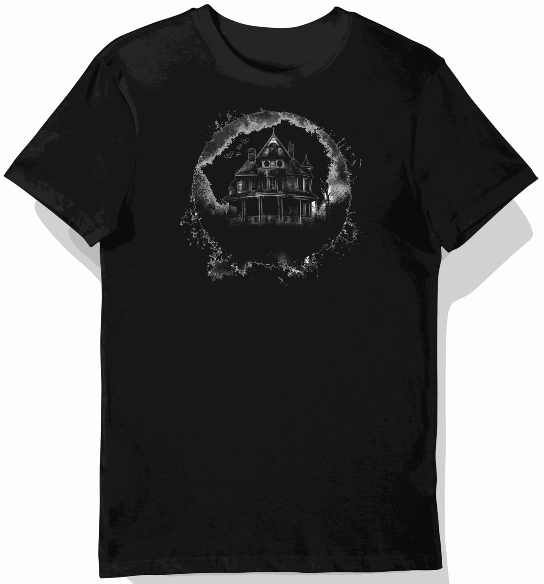 Koszulka męska czarna z motywem nawiedzonego domu (36) S
