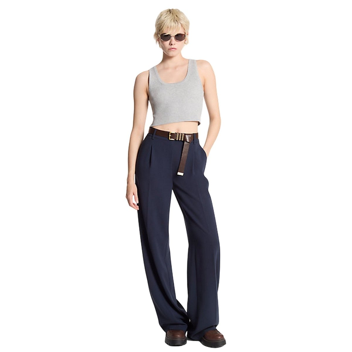 pantaloni donna michael kors - pleated wide leg pant - blu