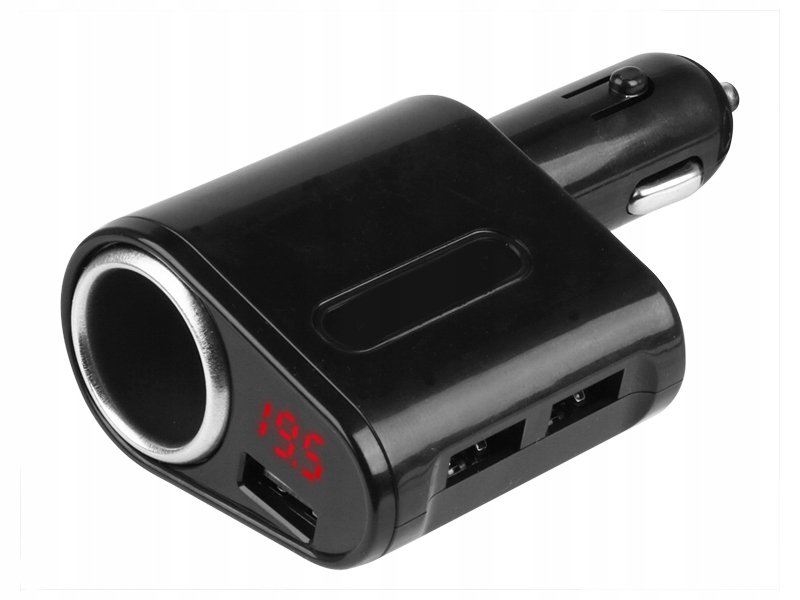 ŁADOWARKA Z WOLTOMIERZEM 3xUSB GNIAZDO EURO 12/24V