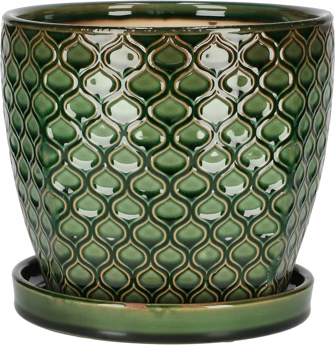 DONICZKA DONICA Ø20CM OSŁONKA CERAMICZNA Z PODSTAWKĄ KWIATY ROŚLINY ZIELONA
