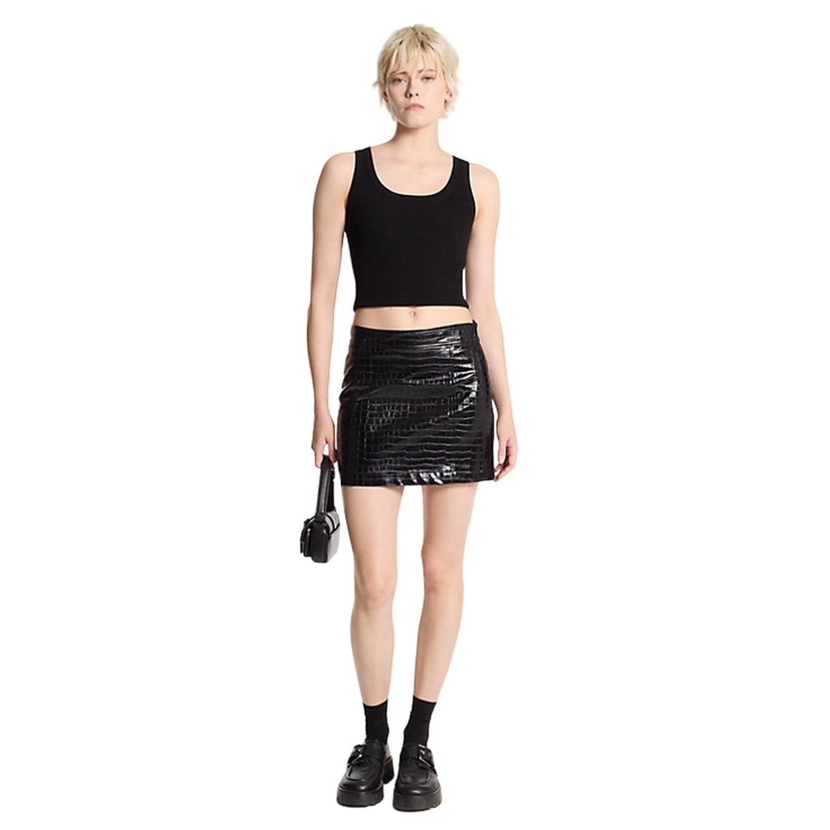 gonne casual donna michael kors - debossed croc mini skirt - nero