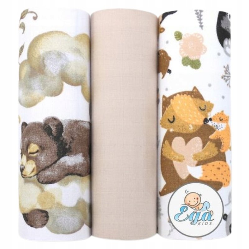 EGA KIDS ZESTAW PIELUSZKI MUŚLINOWE WZORZYSTE ZESTAW 3 SZT. 60X80 CM 3-PAK