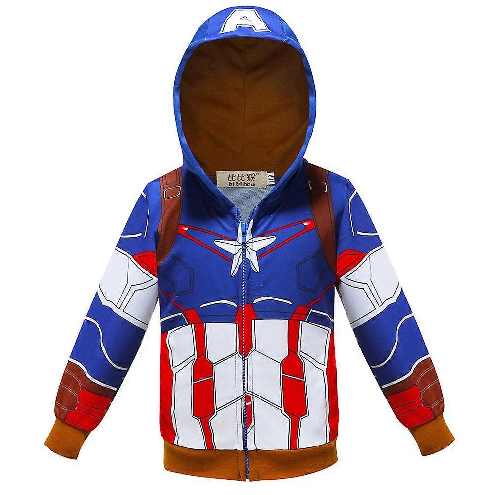 Chłopięca bluza na wiosnę i jesień Kurtka Dziecięca bluza z kapturem Cartoon Zipper Cienka C0021 Niebieski Kapitan Ameryka 130cm
