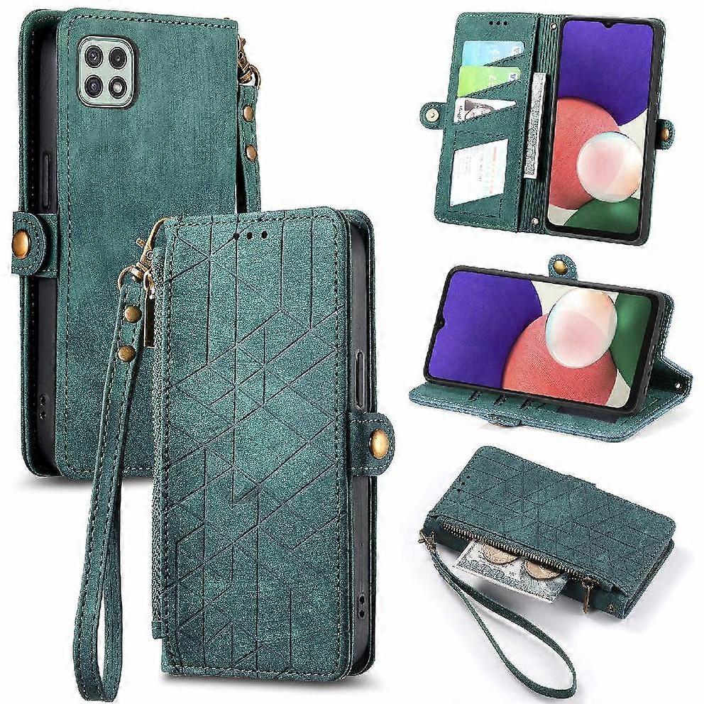 Foxdock Etui z klapką do Samsung Galaxy A22 5G Skórzane etui Flip Cover Odporny na wstrząsy portfel Prosty biznes Zielony
