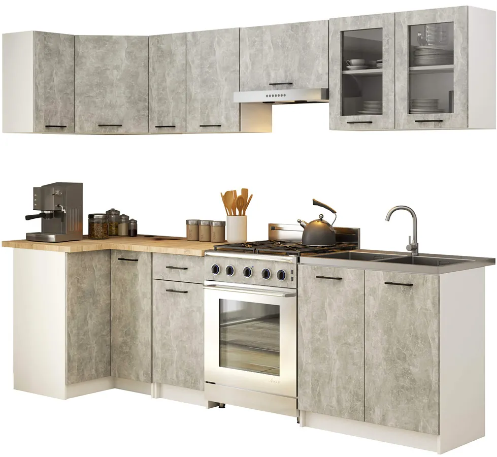 Komplet mebli kuchennych narożnych beton 300 cm - Poli