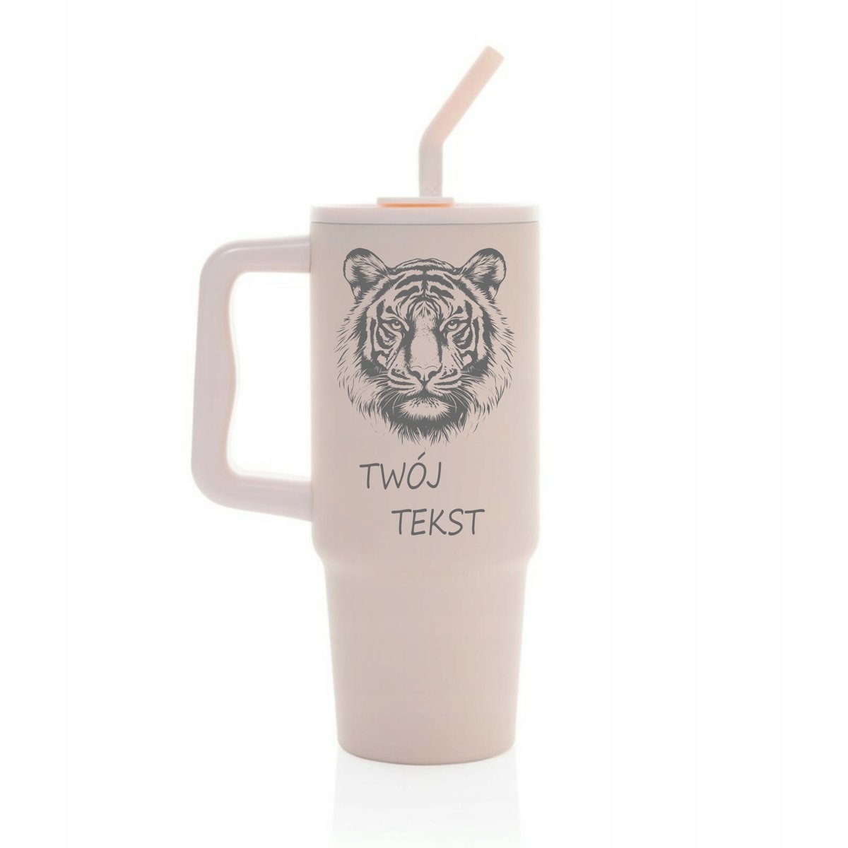 Kubek termiczny 900 ml TYGRYS personalizacja z grawerem różowy słomka
