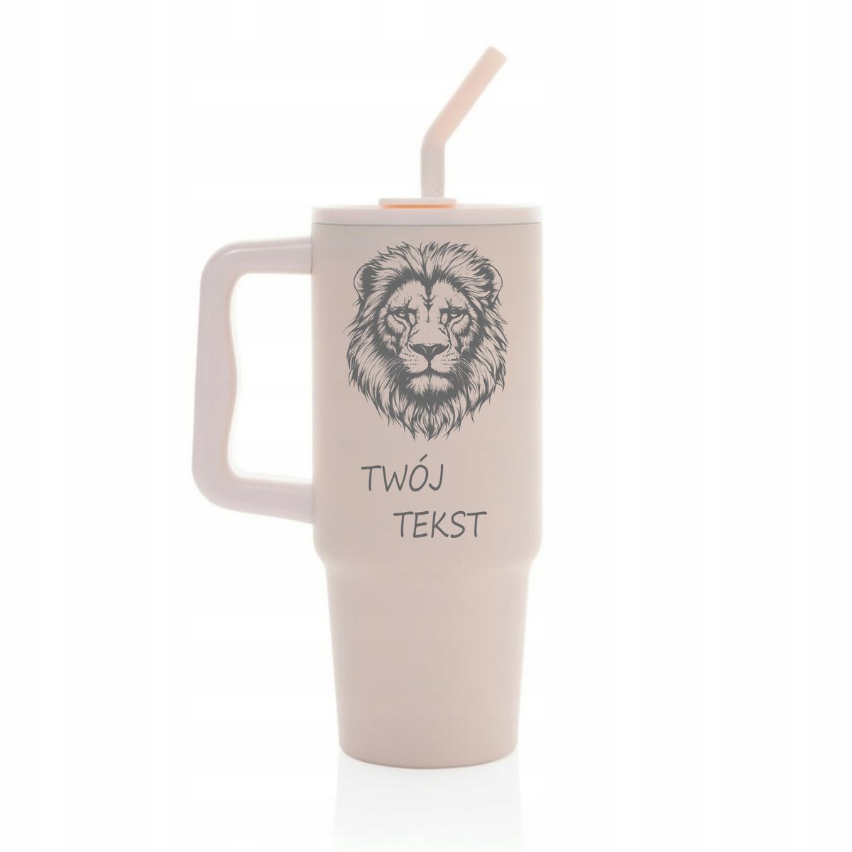 Kubek termiczny 900 ml LEW personalizacja z grawerem różowy słomka