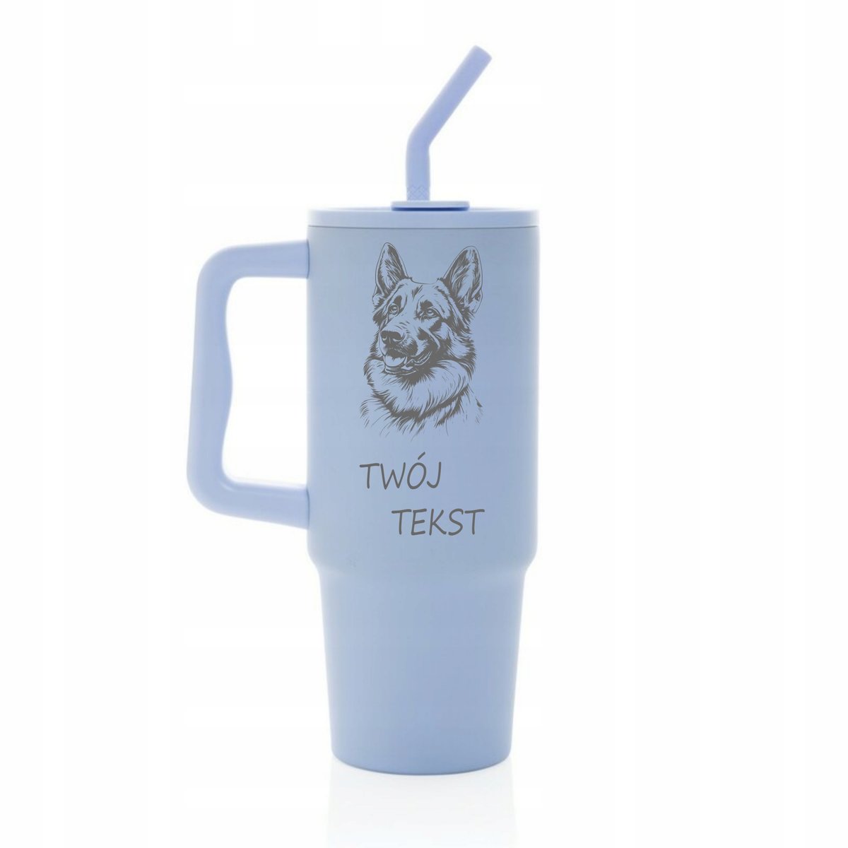 Kubek termiczny 900 ml PIES OWCZAREK personalizacja z grawerem niebieski