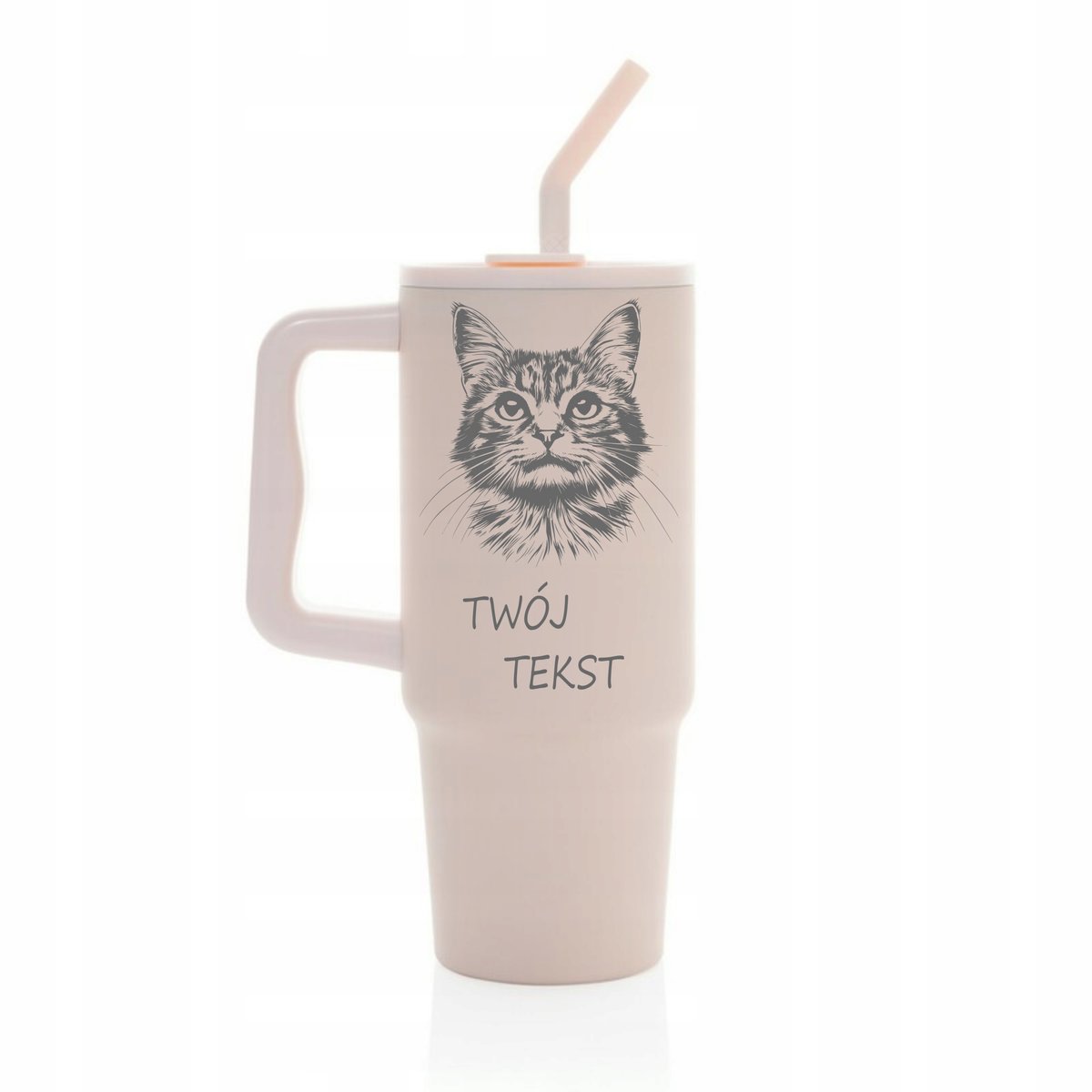 Kubek termiczny 900 ml KOT personalizacja z grawerem różowy słomka